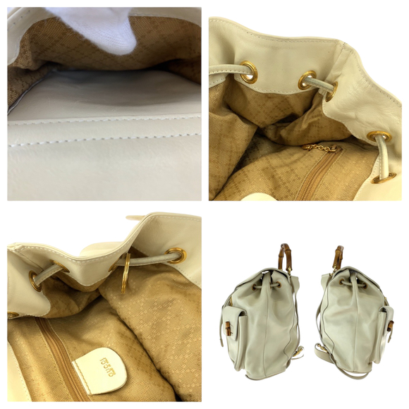 Gucci Gucci Bamboo Leather Backpack Off-White Leather Backpack 00318170016 - Picture 6 of 9
